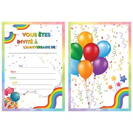 SEFFY Carte invitation fete enfant francais, Cartes invitation anniversaire avec enveloppes et autocollants (lot de 15)