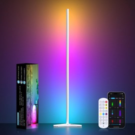 MIHEAL Corner Floor Lamp, 1 Pack LED Corner Lamp with APP and Remote Control, 16 Million DIY Colors & Warm White, Music Sync, Timing Function, Color Changing Ambient Lights for Living Room, Bedroom