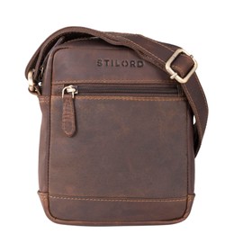 STILORD 'Björn' Men's Side Bag Leather Small Messenger Bag Mini Shoulder Bag Phone Purse Man Bag for Vintage Lovers in Genuine Leather, Colour:Cognac Dark Brown