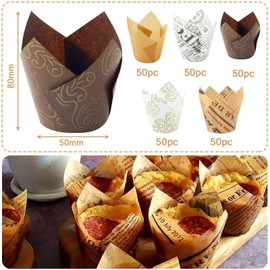 MULEVIP Cupcake Baking Cups Pack of 250 Muffin Cases Paper, Cupcake Wrapper Paper with Patterned, Tulip Muffin Cases for Cupcakes Muffins Party, Wedding, Children's Birthday Party (Five Styles)