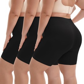 INNERSY Chub Rub Shorts Women Plus Size Cycling Shorts Under Skirt Long Leg Boxers Black 3 Pack (26-28, 3 Classic Black)