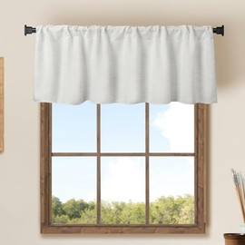 2 Pack Burlap Tan Window Valance Rod Pocket Farmhouse Style Window Treatment Decor Curtains for Kitchen Bathroom Living Room 16" x 56" (White)