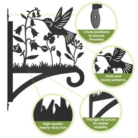 Plant Hangers Outdoor Metal 2 Pack 12.51 Inch Heavy Duty Hanging Plant Hooks for Wall with Hummingbird Silhouette - Wall Hook for Hanging Plants Bracket Bird Feeder Wind Chime