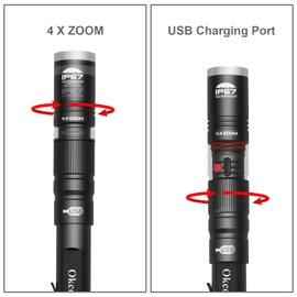 okcomuy Rechargeable Pen Light Flashlight IP67 Waterproof with Pocket Clip 4-Zoomable, Prefect Pocket Flashlight for Inspection,Work,Repair
