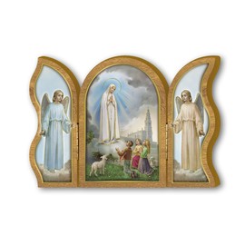 Fratelli Bonella Wooden Devotional Triptych with the Appearance of Our Lady of Lourdes to the Pargoletti 6 x 9 cm Made in Italy