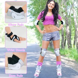 Knee Pads Skating, Bienbee Knee Pads Wrist Guard Elbow and Knee Pads Adult Elbow Pads Skating Protective Gear Adult for Skateboard, Roller Skating, for Women Youth Kids