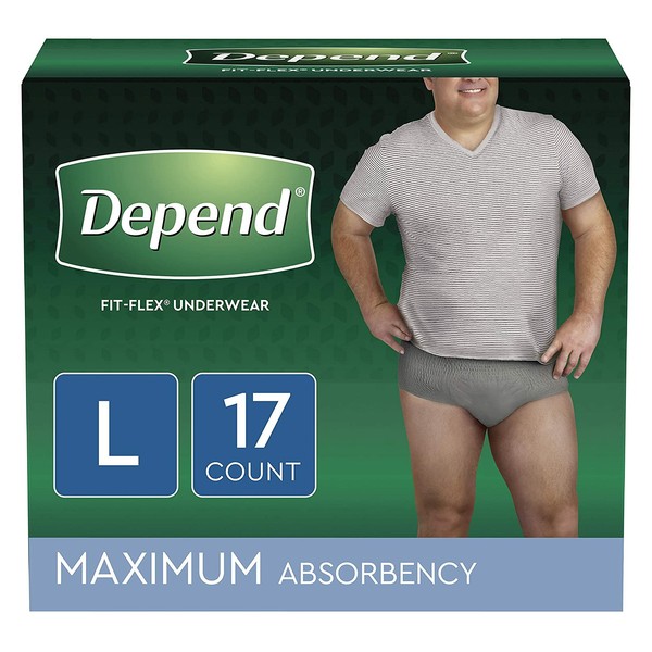 Depend FIT-FLEX Incontinence Underwear for Men Maximum Absorbency Large Grey
