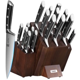 Zennish Kitchen Knife Set With Block, 18 Piece Knife Sets For Kitchen, Razor-Sharp High Carbon German Steel Chef Knife Sets With Wood Block, Suitable For Family With Gift Box - Onyx Series