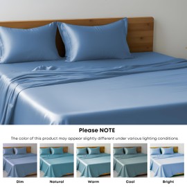 LINENWALAS Double Flat Sheet Only 100% Organic Bamboo Silk Flat Sheet Double Bed Soft Breathable Cooling Flat Sheet (Bahamas Blue, Twin)