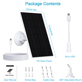 FUTUREZEN 4W Solar Panel for Security Camera, Type-C/Micro USB Solar Charger for Rechargeable Battery Cameras, IP66 Waterproof, 360° Adjustable Bracket, 9.8ft Cable for Outdoor Use, 1 Pack