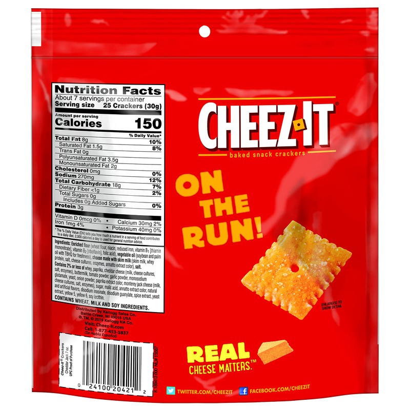 Cheez-It, Baked Snack Cheese Crackers, Cheddar Jack, 7oz (Pack of