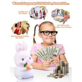 Rabbit Money Box Children, Large Capacity Piggy Bank, Cute Cartoon Animal Money Box for Boys Girls, Coin Notes Money Box Large Birthday or Christmas