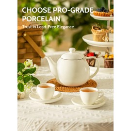 Sweese Teapots for Tea, 27 oz Porcelain Tea pot with Removable Stainless Steel Infuser, Tea Pots for Loose Tea - White