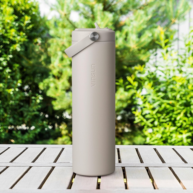 Vinsun Thermal Flask, Beige, 750 ml Straw, Leak-Proof, Double-Walled Insulated,