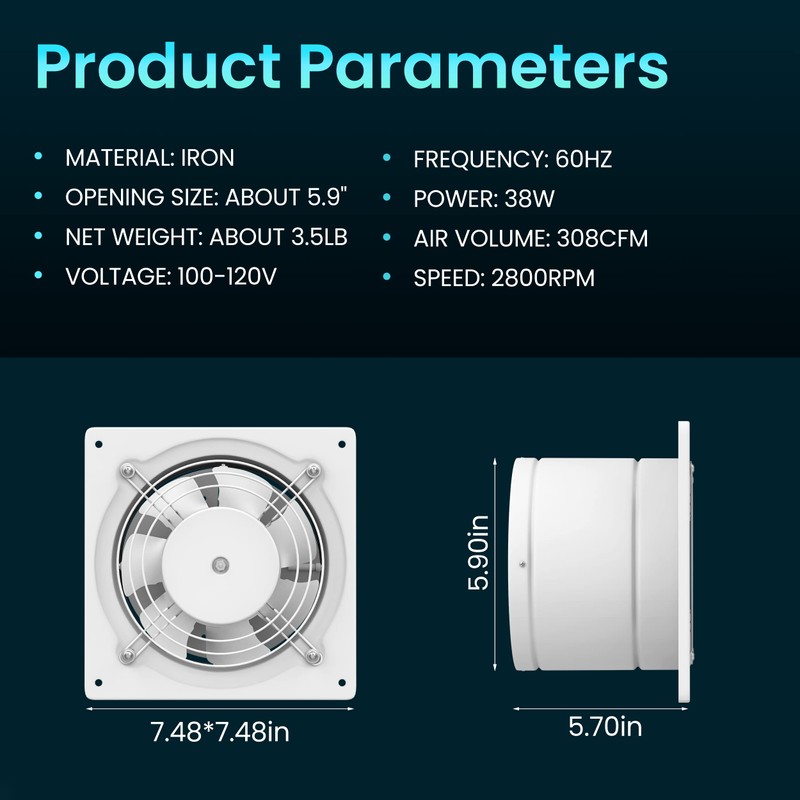 HG Power 6 Inch Exhaust Fan, 308CFM Wall Exhaust Fan