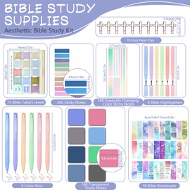 Bible Study Supplies, Bible Journaling Kit with Bible Highlighters and Pens No Bleed Cross Paper Clips Bible Tabs, Transparent Sticky Notes Bible Bookmarks, Bible Accessories Kit for Women (Square)
