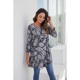 Enmain Black Tunic Tops for Women Tops Casual Longline Ladies 3/4 Sleeves Tunic Dress UK Elegant Tunics Blouse Shirts for Leggings,Black/White,XXL