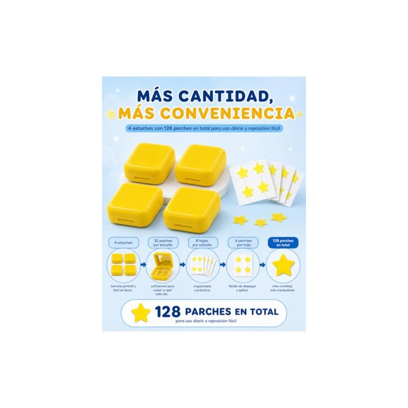 128 Estrellas para Granos, 4 Cajas de Parches para Acne