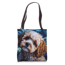 Cavapoo in Starry Night Painting Dog Mom Dad Tote Bag