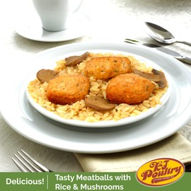 KJ Poultry Kosher Ready Meals - Chicken Meat Balls & Mushrooms, MRE Meat Meals Ready to Eat, Halal, (1 Pack) Prepared Entree Fully Cooked, Shelf Stable Microwave Dinner, Travel, Military, Camping