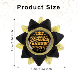 Birthday Baddie Badge Brooch, Tinplate Ribbon Happy Birthday Button Pin Creative Black and Gold Button Badge Pin for Teenagers Girls Boys Women Men