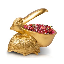 Golden Pelican Decorative Bowl – Intriguing Pelican Sculpture with Open Bowl Design for Snacks, Candies, Keys, or Jewelry – Decorative Holder with Elegant Golden Finish – Ornamental Accent Piece