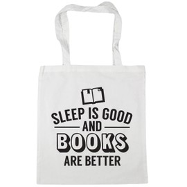 Hippowarehouse Sleep is good and books are better Tote Shopping Gym Beach Bag 42cm x38cm, 10 litres