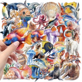 50 Pcs Marine Organism Stickers for Girls Boys Children Teens,Ocean Series Stickers for Laptop Water Bottles,Bicycle,Skateboard,Computer,Waterproof Vinyl for Wall,Graffiti Stickers
