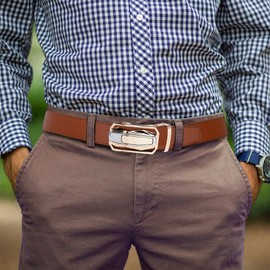 DOOPAI Men's Automatic Belt Leather Belt Men's Ratchet Belt Wide 35 mm Belt Size Adjustable, 01 Gel Debbrauner Gürtel De