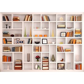 BELECO 6x4ft Fabric Modern White Bookshelf Photography Backdrop Books Ornaments Background Webcam Background Poster Home Office Zoom Meeting Video Conferencing Backdrop Kids Adults Portrait Shoot