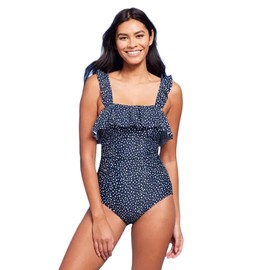 Kona Sol Women's Polka Dot Ruffle Shoulder One Piece Swimsuit (US, Numeric, 20, Plus, Regular, Navy Blue)