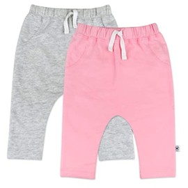 HonestBaby Multipack Harem Sweatpants with Pockets 100% Organic Cotton for Toddler, Baby Boys, Girls, Gray/Pink (2-Pack), 18 Months