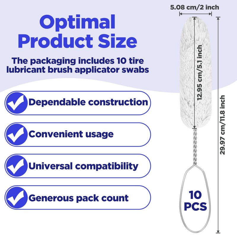 10 Pack Tire Lube Brush Applicator Swabs 11.8 Inches Extra