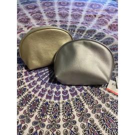 Unbranded Make Up Bag Pouch Faux Leather Silver And Gold Zip Up
