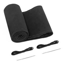 BELINOUS Suede Steering Wheel Leather Wrap (Size M5, Black)