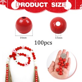 TOAOB 14 mm Pack of 100 Wooden Beads, Round Natural Red Wooden Beads, Crafts for DIY Handmade Decorations, Jewellery Crafts Making