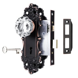 ToPToToo Mortise Lock Set for Interior Door, Antique Door Knobs with Lock and Skeleton Key, Vintage Door Handle Lock Replacement for Interior Doors, Oil Rubbed Bronze Finish