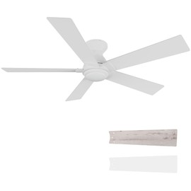 Carro 52 Inch Flush Mount Ceiling Fan without Lights, White Ceiling Fan with Remote, 10-Speed Reversible DC Motor, 5 Dual Finish Blades, 3 Light Colors Dimmable LED, for Bedroom