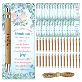 Baby Shower Favors for 30 Guests, 30 Pcs Thank You Gifts for Baby Shower, Included Bamboo Pens Greeting Cards, Gender Reveal Souvenirs Prizes, Blue Elephant Party Decorations