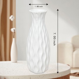 HanYun Keramik Vase Weiß, 18cm Boho Deko Blumenvase Deko Vasen Boltze Vase für Pampasgras Trockenblumen Tischdeko Aesthetic Room Decor Home Decor