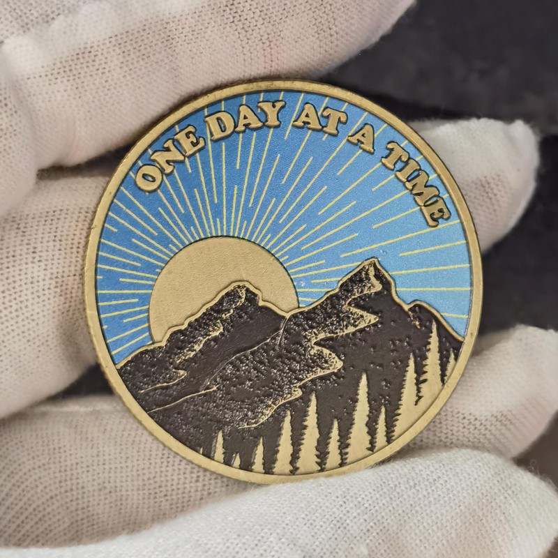 One Day at A Time Sobriety Coin Mountain Sunrise AA