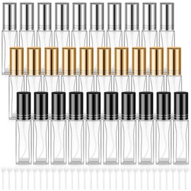 Domensi 30 Pcs 10 ml Refillable Empty Perfume Bottles Glass Perfume Atomizer No Leak Travel Perfume Spray Bottle Mini Perfume Decanter Clear Perfume Container Fragrance Bottle (Black, Silver, Black)
