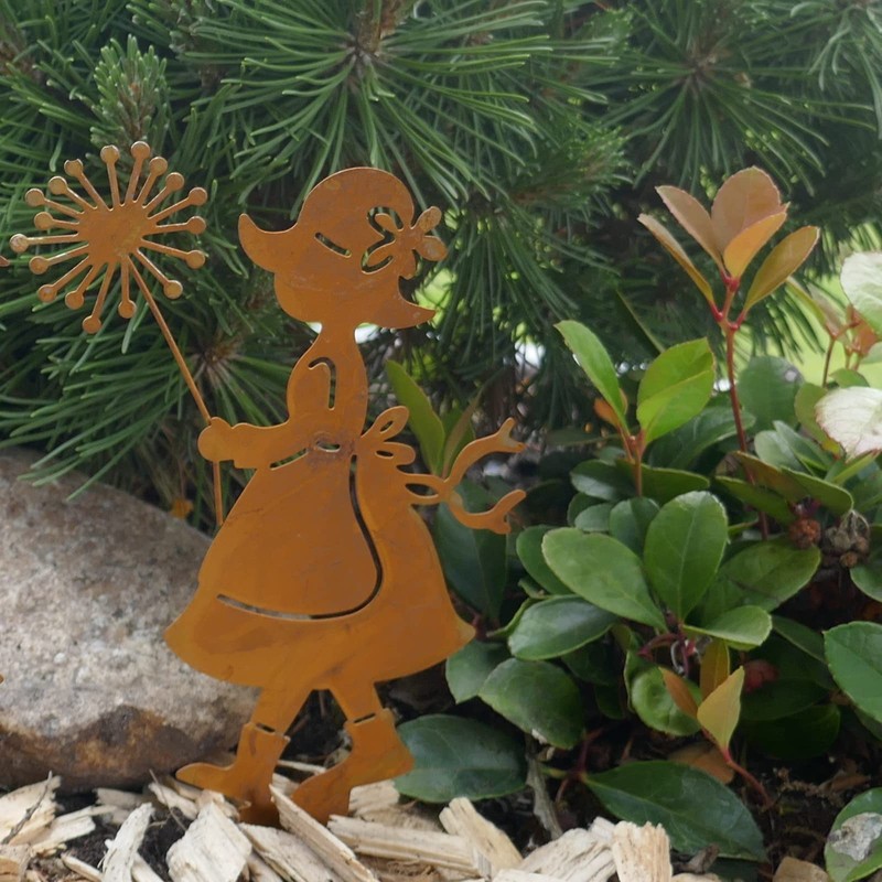 Storm's Gartenzaubereien Rusty Stake Girl with Dandelion and Bird Set