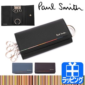 Paul Smith 883594 P173 / BPS173 Key Case, 4 Row Key Case, Layered Stripe, Leather, Cowhide Leather, Simple, Genuine Product, Black