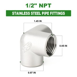 TAISHER 1PCS 304 Stainless Steel 3 Way Corner Pipe Fittings, 1/2" x 1/2" x 1/2" NPT Female Pipe Fittings