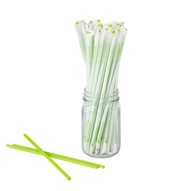 Restaurantware-Basic Nature 8.3 Inch Disposable Straws, 100 Sustainable Straws - Wrapped, Won't Alter Flavors, Green PLA/PBAT Straw, For Hot And Cold Drinks
