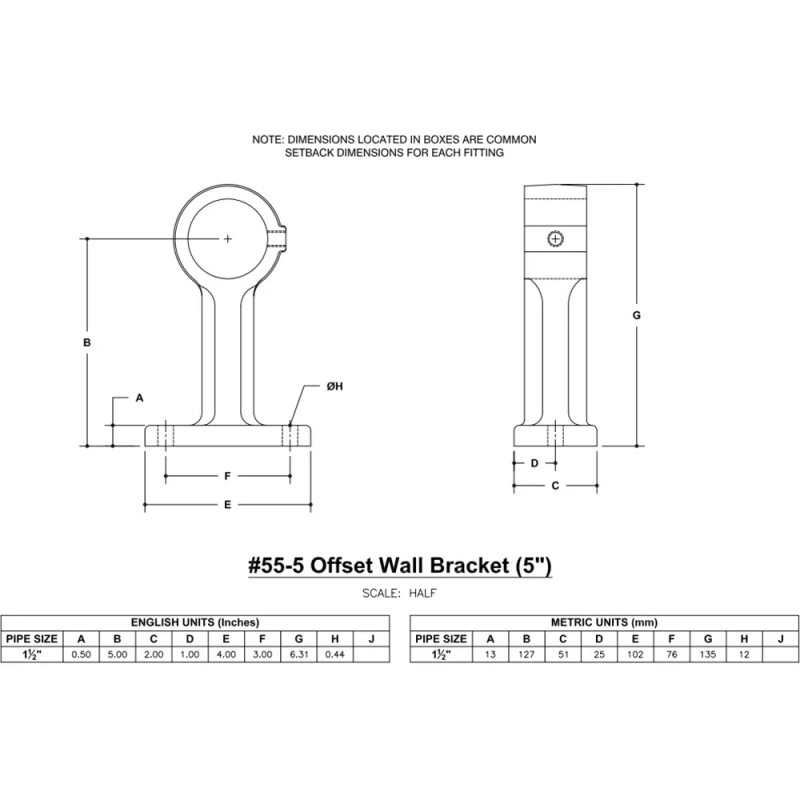 Hollaender 55-5-5 Offset (2.13”") Wall Bracket Aluminum Magnesium 3/4 IPS