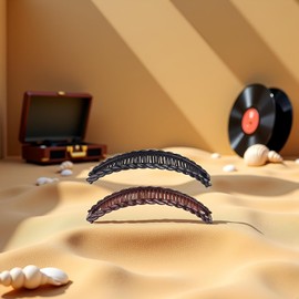 2Pcs Banana Hair Clips for Thick Curly Hair - Black and Brown Tortoise Clips, Vintage Clincher Combs for Women, Girls - Non-Slip Fish Grip Slides, 80s Retro Hair Accessories