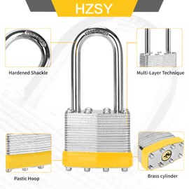 HZSY Padlocks Keyed Alike, Pack of 12, Laminated Steel Keyed Lock (1-9/16", 40mm), Padlocks with Same Key, Long Shackle, for Toolbox, Locker & StorageUnit or More