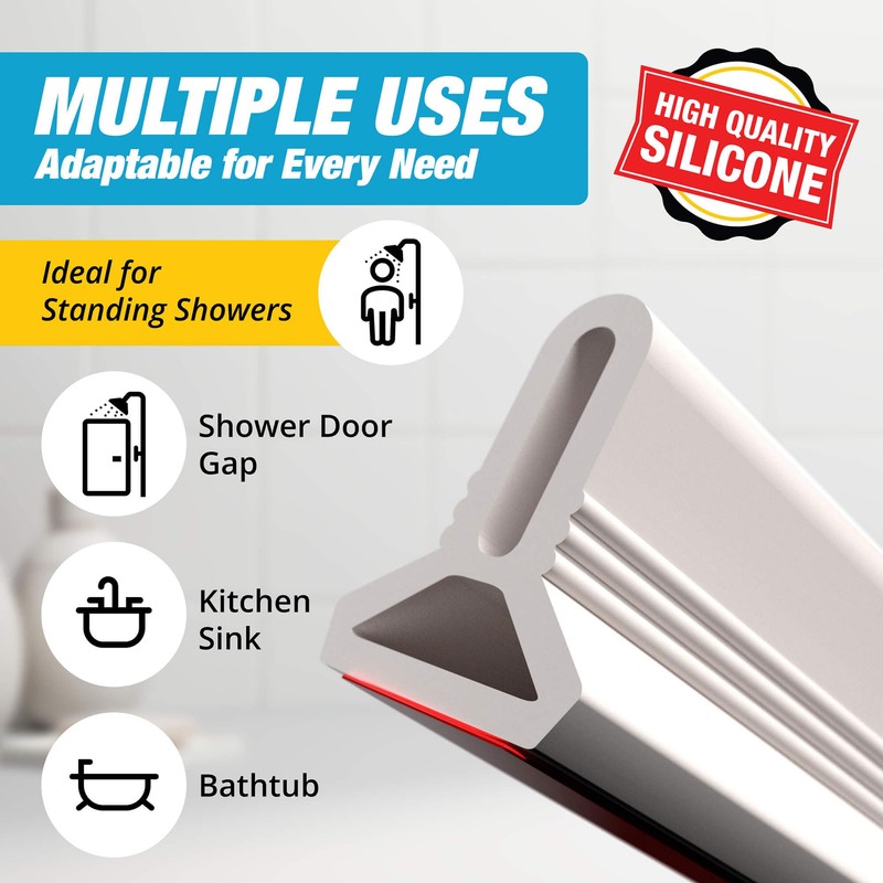 39" White Shower Threshold Water Dam Barrier, 1.5" Tall Water